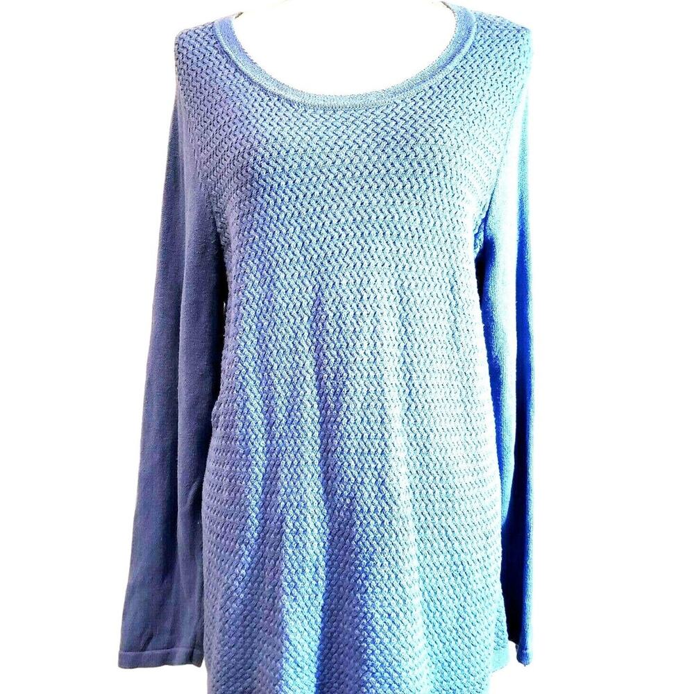 Talbots Sweater Size X Blue Basket Weave Knit Long Sleeves Tunic Classic Comfort
